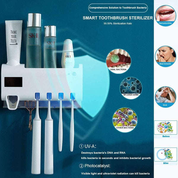 Toothbrush Sanitizer Family Case with UV Light and Toothpaste Dispenser