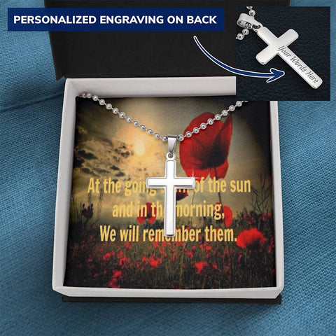 We Will Remember Them Personalised Cross Necklace