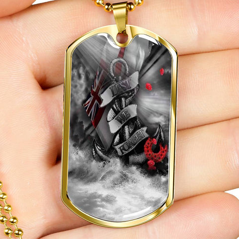 LEST WE FORGET ROYAL NAVY  DOG TAG STYLE GOLD/SILVER NECKLACE
