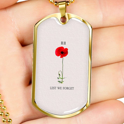 LEST WE FORGET II DOG TAG STYLE GOLD/SILVER NECKLACE