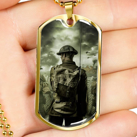 TOMMY IN THE TRENCHES DOG TAG STYLE GOLD/SILVER NECKLACE