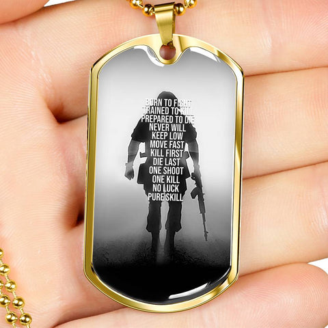 BORN TO FIGHT DOG TAG STYLE GOLD/SILVER NECKLACE