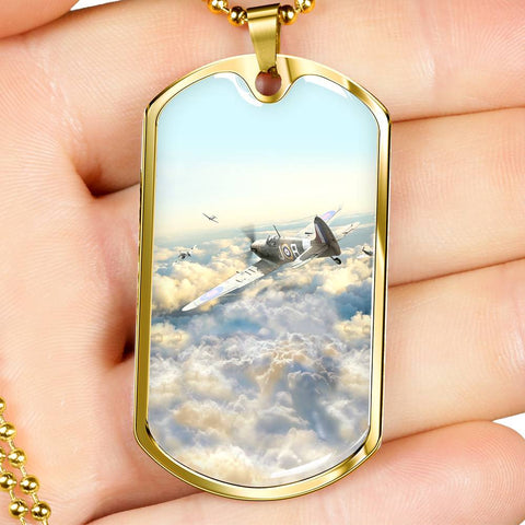 SUPER MARINE SPITFIRE DOG TAG STYLE GOLD/SILVER NECKLACE