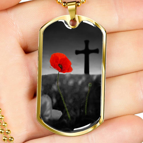 POPPY AND THE CROSS DOG TAG STYLE GOLD/SILVER NECKLACE