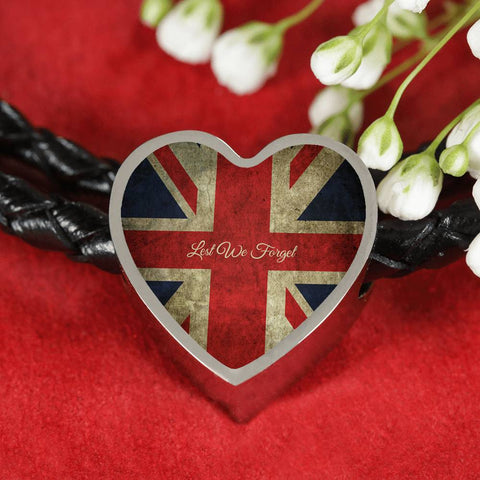 Lest-We-Forget Heart Charm - Real Leather Woven Bracelet