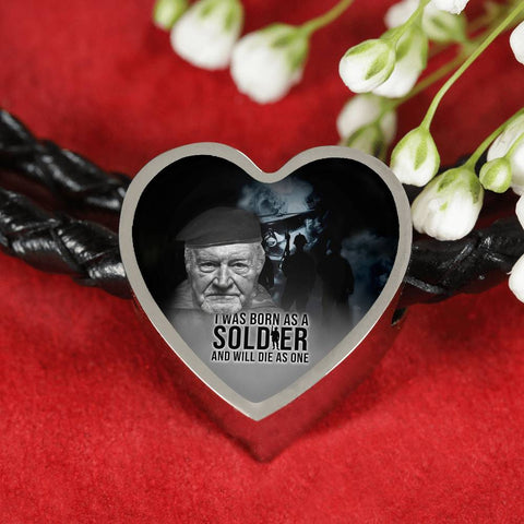 Soldier-For-Life Heart Charm - Real Leather Woven Bracelet