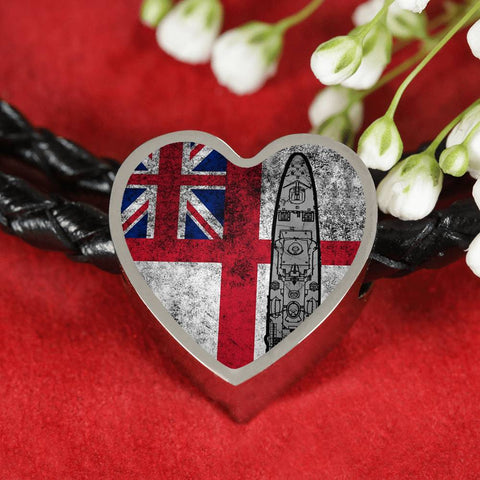 The-White-Ensign Heart Charm - Real Leather Woven Bracelet