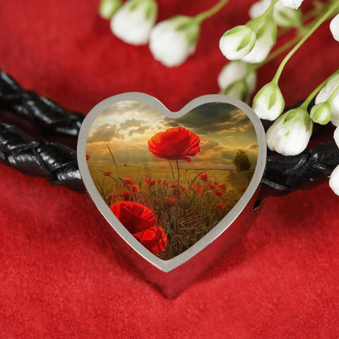 For-The-Fallen Heart Charm - Real Leather Woven Bracelet