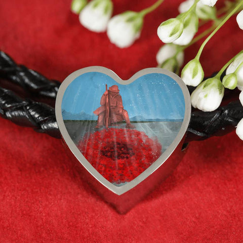 Tommy's-Poppies Heart Charm - Real Leather Woven Bracelet