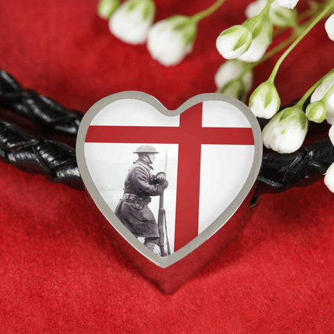 Stagging-On Heart Charm - Real Leather Woven Bracelet
