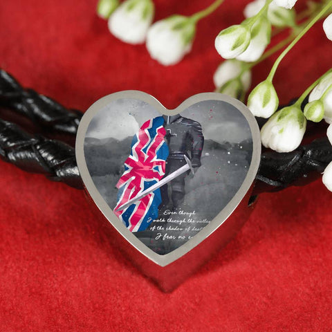 Fear-No-Evil Heart Charm - Real Leather Woven Bracelet