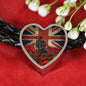 Lone-Poppy Heart Charm - Real Leather Woven Bracelet