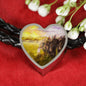 Daddy-Don't-Go Heart Charm - Real Leather Woven Bracelet