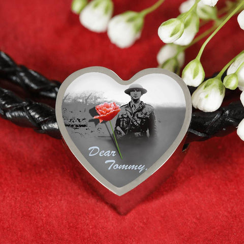 Dear-Tommy Heart Charm - Real Leather Woven Bracelet