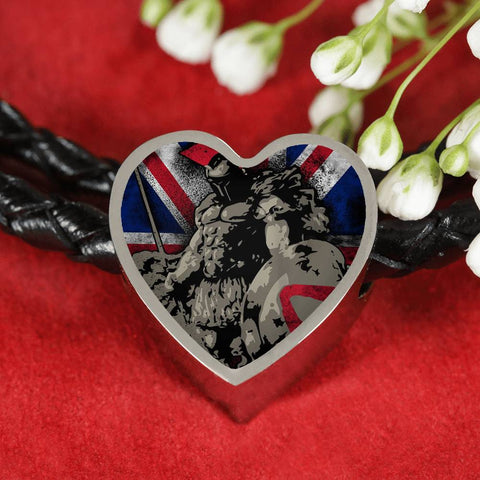 British-Spartan Heart Charm - Real Leather Woven Bracelet