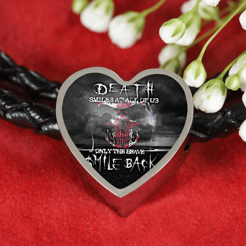 Death  Heart Charm - Real Leather Woven Bracelet