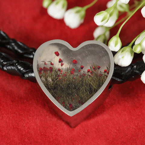 The-Sky-Weeps Heart Charm - Real Leather Woven Bracelet