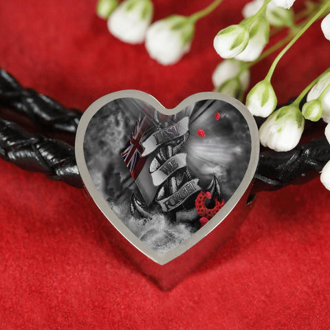 Lest-We-Forget-Royal-Navy Heart Charm - Real Leather Woven Bracelet