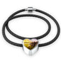 Daddy-Don't-Go Heart Charm - Real Leather Woven Bracelet