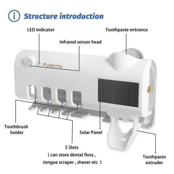 Toothbrush Sanitizer Family Case with UV Light and Toothpaste Dispenser